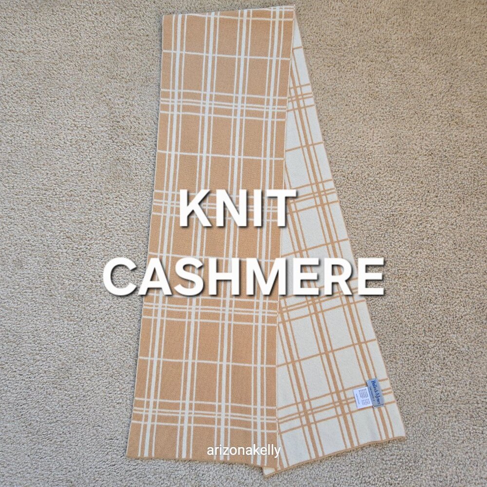 NWOT Knit Cashmere Scarf Bullock & Jones Luxury Tan & Creme Plaid Scotland